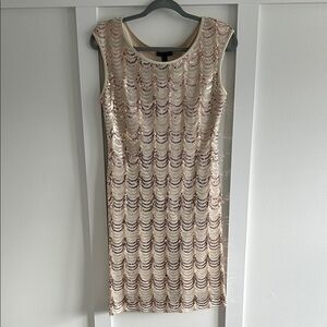 Connected Apparel Cream Sheath Mini Dress Scoop Neck Cocktail